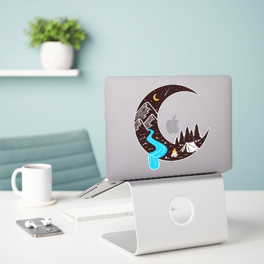 Crescent Moon Tent Camping Campfire Sticker (Laptop op bureau)