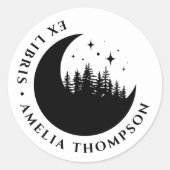 Crescent Moon Trees & Stars Ronde Ex Libris Boek Ronde Sticker (Voorkant)