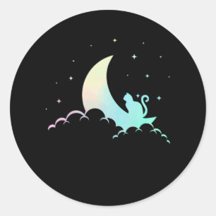 Crescent Moon Wicca Mystical Cat Pastel Gothic Ronde Sticker