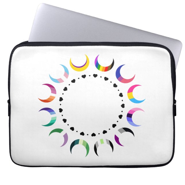 Crescent Pride Moons & Heart Ring Laptop Sleeve (Voorkant)