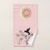  Crescent Serenity: Hummingbird and Floral Silhoue Bad Handdoek (Handdoek)