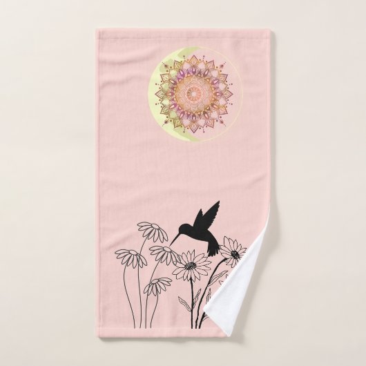  Crescent Serenity: Hummingbird and Floral Silhoue Bad Handdoek (Handdoek)