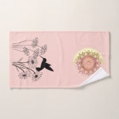  Crescent Serenity: Hummingbird and Floral Silhoue Bad Handdoek (Handdoek)