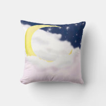 Cresent Moon in Soft Clouds Pillow 
