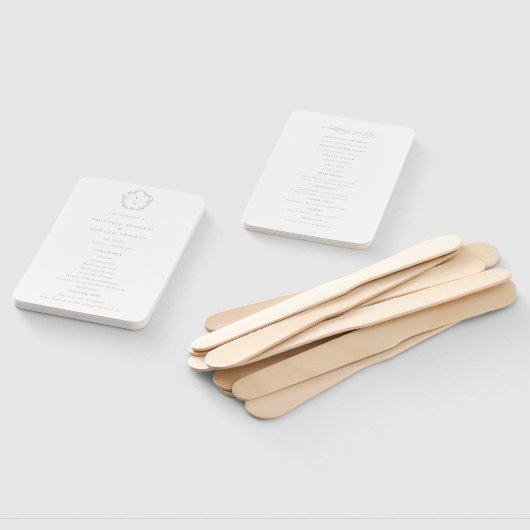 Crest Beige Monogram Weddenschap Programma Handwaaier (Niet-gemonteerd)