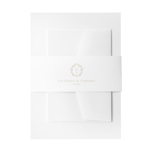 Crest Beige Monogram Weddenschap Uitnodigingen Wikkel (Voorkant Voorbeeld)