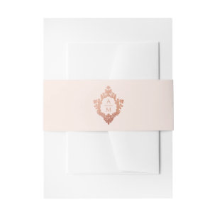 Crest Blush Roze Rose Goud   Monogram Uitnodigingen Wikkel