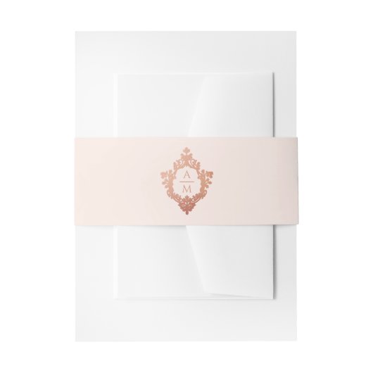 Crest Blush Roze Rose Goud   Monogram Uitnodigingen Wikkel (Voorkant Voorbeeld)