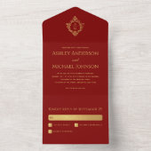 Crest Bourgondië Faux Gold Elegant Huwelijk Monogr All In One Uitnodiging (Binnen)