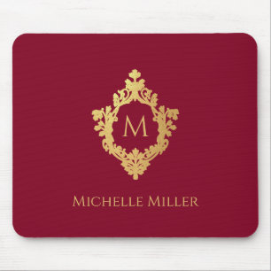  Crest Bourgondië Faux Gold Elegant Monogram Muismat