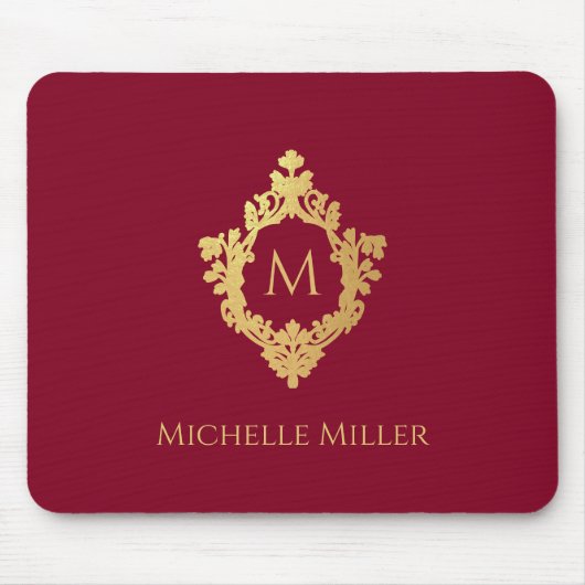  Crest Bourgondië Faux Gold Elegant Monogram Muismat (Voorkant)