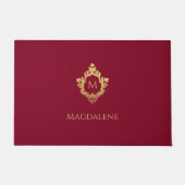 Crest Bourgondië Faux Gold  Monogram Naam Deurmat (Voorkant)