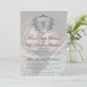 Crest Cream & Navy Overlay Foto Huwelijk Kaart (Staand voorkant)