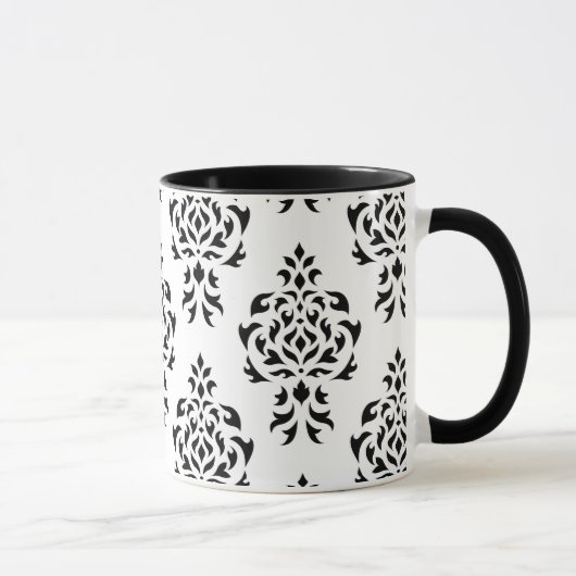 Crest Damask herhaalt patroon - zwart op wit Mok (Rechts)