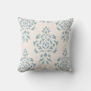 Crest Damask Pattern – Blauw op Crème Kussen