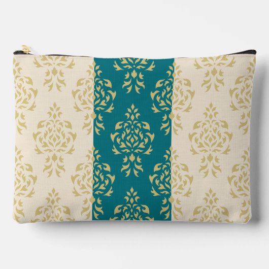 Crest Damask Pattern – Goud op Blauwgroen & Crème Etui (Voorkant)