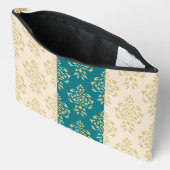 Crest Damask Pattern – Goud op Blauwgroen & Crème Etui (Open)