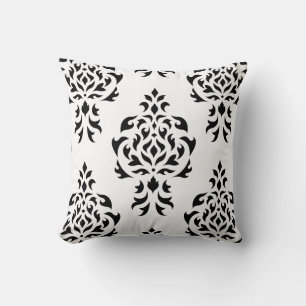 Crest Damask Pattern – Zwart op wit Kussen