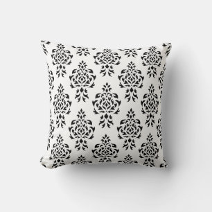 Crest Damask Repeat Pattern – Zwart op wit Kussen