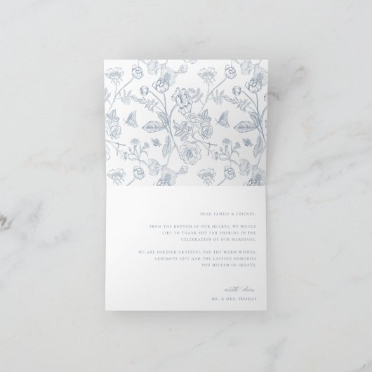 Crest Dusty Blue Chinoiserie Bruiloft Bedankkaart (Binnen)