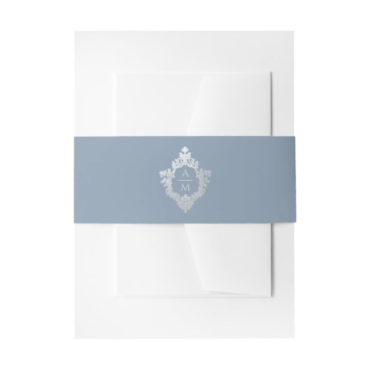 Crest Dusty Blue Silver Elegant Monogram Uitnodigingen Wikkel (Voorkant Voorbeeld)