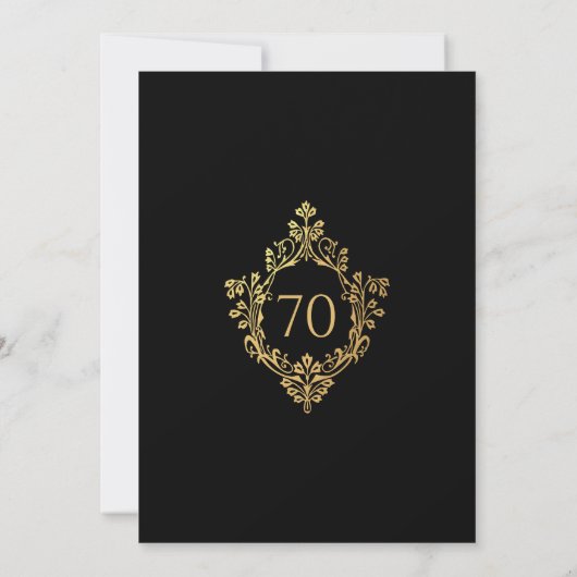 Crest Elegant Zwart Goud Man 70e Verjaardag Kaart (Achterkant)