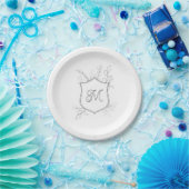 Crest Foliage Lines en Achternaam Initiaal Papieren Bordje (Feest)