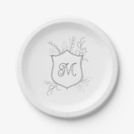 Crest Foliage Lines en Achternaam Initiaal Papieren Bordje