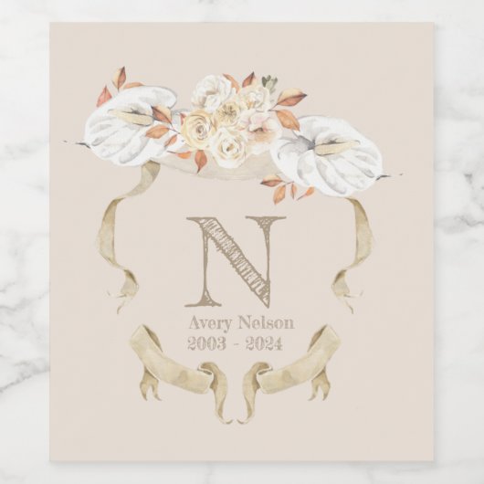 Crest Funeral van aangepast Roos Wijn Etiket (Enkel label)