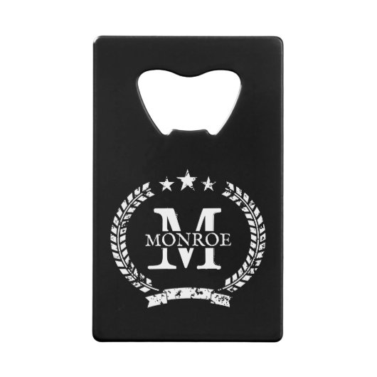 crest met aangepaste naam monogram kredietkaart flessenopener (Voorkant)