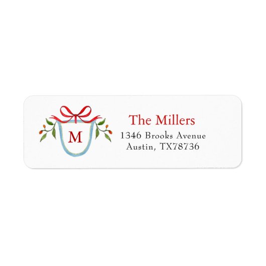 Crest met citrus & Bow Monogram Holiday Label (Voorkant)