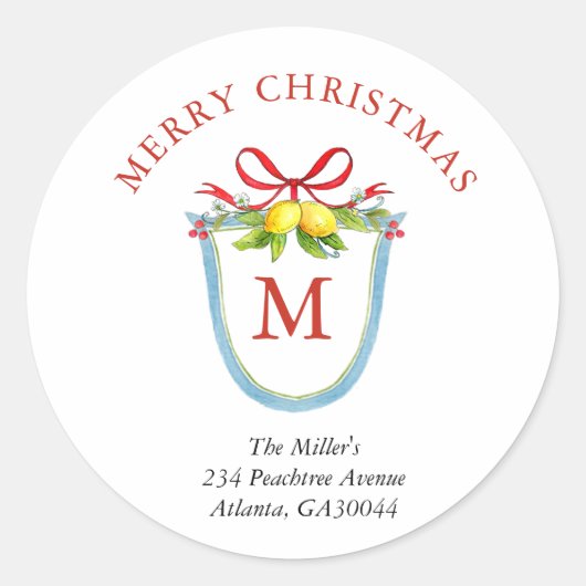Crest met Lemons en boogmonogram kerstmis Ronde Sticker (Voorkant)