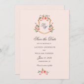 Crest met monogram floral Save the Date Kaart (Voorkant / Achterkant)