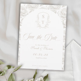 Crest Monogram Bleke Taupe Script Save The Date