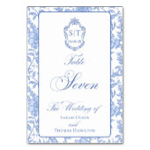 Crest Monogram Blue Floral Script Seven Kaart (Voorkant)