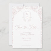 Crest Monogram Blush Pink Script Save The Date (Voorkant)