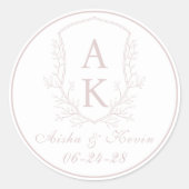 Crest Monogram Blush Pink Wedding Ronde Sticker (Voorkant)