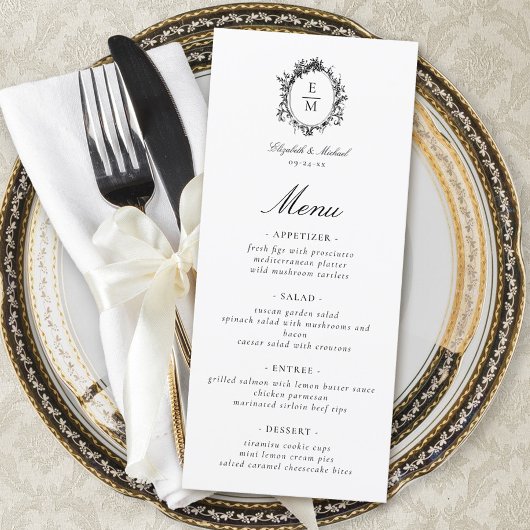Crest Monogram Botanische bruiloft Menu