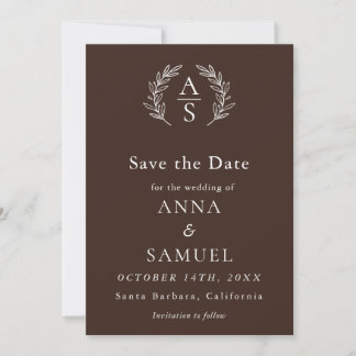 Crest Monogram Chocolade Bruin en Witte Trouw Save The Date