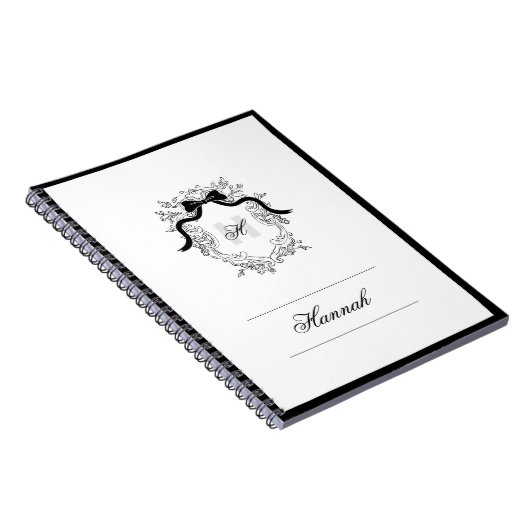  Crest Monogram Coquette Boog Naam Initialen Notitieboek (Rechterzijde)