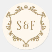 Crest-monogram crème en goudkleurige envelop ronde sticker (Voorkant)