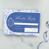 Crest Monogram Delft Blue Floral Script RSVP Kaartje