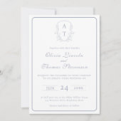Crest Monogram Deusty Blue Wedding Invitation (Voorkant)