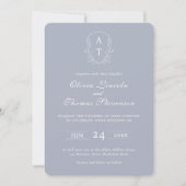Crest Monogram Deusty Blue Wedding Invitation Kaart (Voorkant)