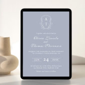 Crest Monogram Deusty Blue Wedding Invitation Kaart