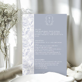 Crest Monogram Dusty Blue Wedding Menu Kaart