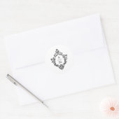 Crest Monogram Elegant Zwart-wit bruiloft Ronde Sticker (Envelop)