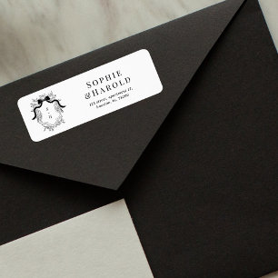 Crest Monogram Franse bruiloft retour adres Etiket