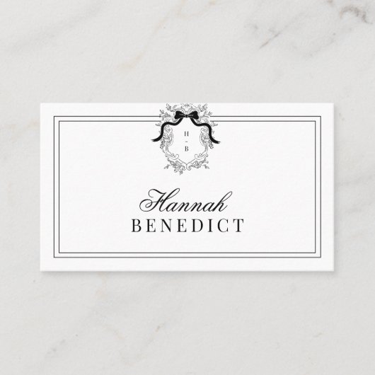Crest Monogram Franse Coquette Dubbel Lijst Visitekaartje (Voorkant)