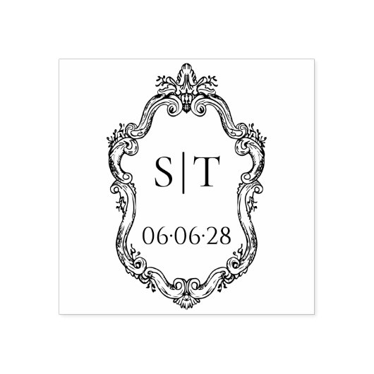 Crest Monogram French Vintage Wedding Rubberstempel (Afrduk)